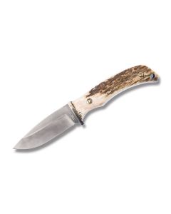 Uncle Henry Skinner with Stag Handles and Satin Finish D2 Stainless Steel Drop Point Plain Edge Blades Model 1085923/2202UH