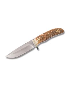 Uncle Henry Hunter with Stag Handles and Satin Finish D2 Stainless Steel Drop Point Plain Edge Blades Model 1085924/2203UH