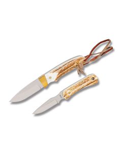 Uncle Henry Hunting Set with Stag Handles and Satin Finish D2 Steel Plain Edge Blades Model 1085926/301UH/PH2N