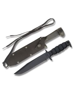 Ontario SP-6 Fighting Knife with Black Kraton Handle and Black Powder Coated 1095 Carbon Steel 7.938" Clip Point Plain Edge Blade with Black Cordura Sheath Model 8325