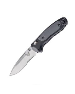 Benchmade Knives Mini Boost Folding Knife with Black Grivory Handle and Satin Coated CPM-S30V Drop Point Partially Serrated Edge Blade Model 595S