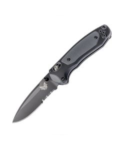 Benchmade Knives Mini Boost Folding Knife with Black Grivory Handle and Black Coated CPM-S30V Stainless Steel 3.1" Drop Point Partially Serrated Edge Blade Model 595BKS