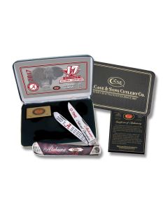 Case 2017 National Champion 17 Time National Champions Trapper 4.125” with Crimson Composition  Handles and Tru-Sharp Surgical Steel Plain Edge Blades Model AL-17CATBKL