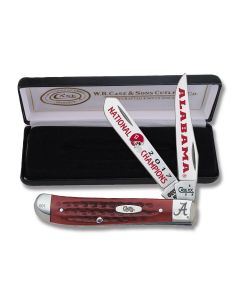 Case 2017 National Champion Mini Trapper 3.50” with Red Jigged Bone Handles and Tru-Sharp Surgical Steel Plain Edge Blades Model AL17-CA784