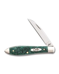 Case Tear Drop 3.625" with Green Sparkle Kirinite Handles and Tru-Sharp Surgical Steel Plain Edge Blades Model 32581