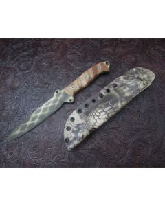 Dawson Knife Company custom Diamondback knife 7 inch blade with sand viper Cerakote finish Tan micarta handles made with 5160 blade steel plain blade edge