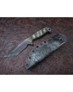Dawson Knife Company custom Wraith knife 5 inch blade with black adder Cerakote finish black micarta handles made with 5160 blade steel plain blade edge