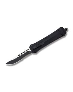 Helly Tec Cyclops Assisted Opening Folder with Black Zinc Aluminum Handles and Black Coated 440C Stainless Steel 3.9" Drop Point Partially Serrated Edge Blades Model HTCYCLOPSDPS