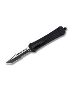 Helly Tec Cyclops Assisted Opening Folder with Black Zinc Aluminum Handles and Black Coated 440C Stainless Steel 3.9" Tanto Point Partially Serrated Edge Blades Model HTCYCLOPSTS