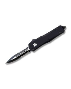 Helly Tec Demon Assisted Opening Folder with Black Zinc Aluminum Handles and Black Coated 440C Stainless Steel 3.9" Spear Point Partially Serrated Edge Blades Model HTDEMONDEDS