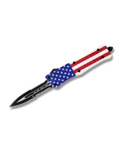 Helly Tec Large Hellion Assisted Opening Folder with American Flag Coated Zinc Aluminum Handles and Black Coated 440C stainlesss Steel 3.75" Dagger Partially Serrated Edge Blades Model HTLHAFDEDS