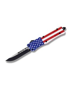 Helly Tec Large Hellion Assisted Opening Folder with American Flag Coated Zinc Aluminum Handles and Black Coated 440C stainlesss Steel 3.75" Drop Point Plain Edge Blades Model HTLHAFDP