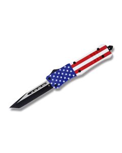 Helly Tec Large Hellion Assisted Opening Folder with American Flag Coated Zinc Aluminum Handles and Black Coated 440C stainlesss Steel 3.75" Tanto Point Plain Edge Blades Model HTLHAFT