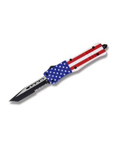 Helly Tec Large Hellion Assisted Opening Folder with American Flag Coated Zinc Aluminum Handles and Black Coated 440C stainlesss Steel 3.75" Tanto Point Partially Serrated Edge Blades Model HTLHAFTS