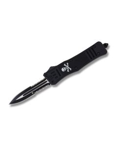 Helly Tec Large Hellion Jolly Roger Assisted Opening Folder with Black Coated Zinc Aluminum Handles and Black Coated 440C stainless Steel 3.75" Dagger Partially Serrated Edge Blades Model HTLHBKJRDEDS