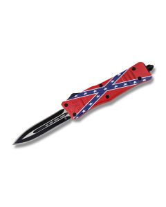 Helly Tec Large Hellion Assisted Opening Folder with Confederate Flag Coated Zinc Aluminum Handles and Black Coated 440C 3.75" Dagger Plain Edge Blades Model HTLHCFDE