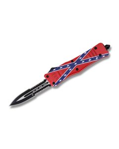 Helly Tec Large Hellion Assisted Opening Folder with Confederate Flag Coated Zinc Aluminum Handles and Black Coated 440C 3.75" Dagger Partially Serrated Edge Blades Model HTLHCFDEDS