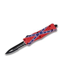 Helly Tec Large Hellion Assisted Opening Folder with Confederate Flag Coated Zinc Aluminum Handles and Black Coated 440C 3.75" Dagger Partially Serrated Edge Blades Model HTLHCFDES