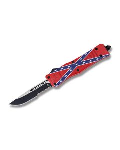 Helly Tec Large Hellion Assisted Opening Folder with Confederate Flag Coated Zinc Aluminum Handles and Black Coated 440C 3.75" Drop Point Partially Serrated Edge Blades Model HTLHCFDPS