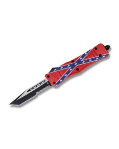 Helly Tec Large Hellion Assisted Opening Folder with Confederate Flag Coated Zinc Aluminum Handles and Black Coated 440C 3.75" Tanto Point Partially Serrated Edge Blades Model HTLHCFTS