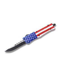 Helly Tec Medium Hellion Assisted Opening Folder with American Flag Coated Zinc Aluminum Handles and Black Coated 440C Stainless Steel 3.25" Drop Point Plain Edge Blades Model HTMHAFDP