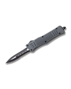 Helly Tec Medium Hellion Assisted Opening Folder with Grey Coated Zinc Aluminum Handles and Black Coated 440C Stainless Steel 3.25" Dagger Point Partially Serrated Edge Blades Model HTMHBGDES