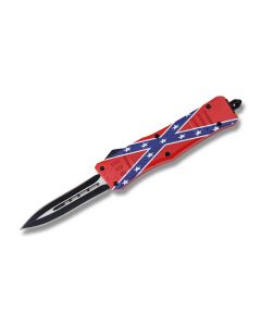 Helly Tec Medium Hellion Assisted Opening Folder with Confederate Flag Coated Zinc Aluminum Handles and Black Coated 440C 3.25" Dagger Plain Edge Blades Model HTMHCFDE