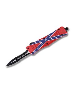 Helly Tec Medium Hellion Assisted Opening Folder with Confederate Flag Coated Zinc Aluminum Handles and Black Coated 440C 3.25" Dagger Partially Serrated Edge Blades Model HTMHCFDEDS