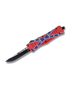 Helly Tec Medium Hellion Assisted Opening Folder with Confederate Flag Coated Zinc Aluminum Handles and Black Coated 440C 3.25" Drop Point Plain Edge Blades Model HTMHCFDP