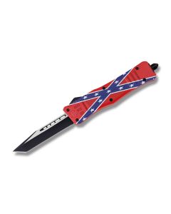 Helly Tec Medium Hellion Assisted Opening Folder with Confederate Flag Coated Zinc Aluminum Handles and Black Coated 440C 3.25" Tanto Point Plain Edge Blades Model HTMHCFT