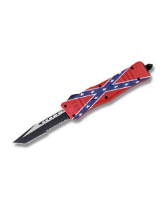 Helly Tec Medium Hellion Assisted Opening Folder with Confederate Flag Coated Zinc Aluminum Handles and Black Coated 440C 3.25" Tanto Point Partially Serrated Edge Blades Model HTMHCFTS