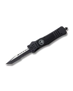 Helly Tec Medium Hellion Assisted Opening Folder with Black Zinc Aluminum Handles and Black Coated 440C Stainless Steel 3.25" Tanto Point Partially Serrated Edge Blades Model HTMHGFTS