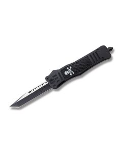 Helly Tec Jolly Roger  Medium Hellion Assisted Opening Folder with Black Zinc Aluminum Handles and Black Coated 440C Stainless Steel 3.25" Tanto Point Plain Edge Blades Model HTMHGFT