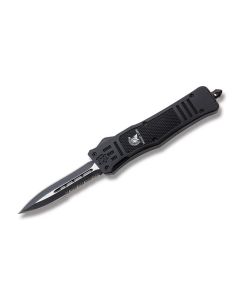 Helly Tec Molon Labe Medium Hellion Assisted Opening Folder with Black Zinc Aluminum Handles and Black Coated 440C Stainless Steel 3.25" Dagger Point Partially Serrated Edge Blades Model HTMHMLDES