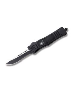 Helly Tec Molon Labe Medium Hellion Assisted Opening Folder with Black Zinc Aluminum Handles and Black Coated 440C Stainless Steel 3.25" Drop Point Partially Serrated Edge Blades Model HTMHMLDPS