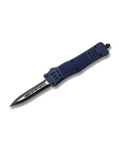 Helly Tec Medium Hellion Blue Line NYPD Blue Assisted Opening Folder with Black Zinc Aluminum Handles and Black Coated 440C Stainless Steel 3.25" Dagger Point Partially Serrated Edge Blades Model HTMHNYPDDES