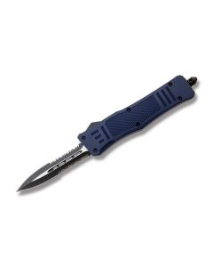 Helly Tec Medium Hellion Blue Line NYPD Blue Assisted Opening Folder with Black Zinc Aluminum Handles and Black Coated 440C Stainless Steel 3.25" Dagger Point Plain Edge Blades Model HTMHNYPDDE