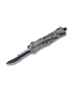 Helly Tec Medium Hellion Assisted Opening Folder with Woodland Camo Coated Zinc Aluminum Handles and Black Coated 440C Stainless Steel 3.9" Drop Point Partially Serrated Edge Blades Model HTMHWCDPS