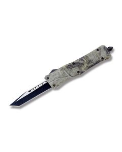 Helly Tec Medium Hellion Assisted Opening Folder with Woodland Camo Coated Zinc Aluminum Handles and Black Coated 440C Stainless Steel 3.25" Tanto Point Plain Edge Blades Model HTMHWCT