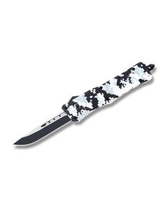 Helly Tec Medium Hellion Assisted Opening Folder with Winter Digi Camo Zinc Aluminum Handles and Black Coated 440C Stainless Steel 3.25" Drop Point Plain Edge Blades Model HTMHWDCDP