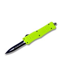 Helly Tec Medium Hellion Assisted Opening Folder with Zombie Green Zinc Aluminum Handles and Black Coated 440C Stainless Steel 3.25" Dagger Point Plain Edge Blades Model HTMHZDE