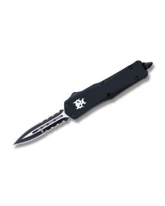 Helly Tec Small Demon Assisted Opening Folder with Black Zinc Aluminum Handles and Black Coated 440C Stainless Steel 2.625" Dagger Point Partially Serrated Edge Blades Model HTSDEMONDEDS