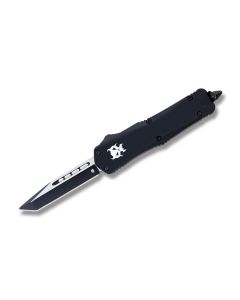 Helly Tec Small Demon Assisted Opening Folder with Black Zinc Aluminum Handles and Black Coated 440C Stainless Steel 2.625" Tanto Point Plain Edge Blades Model HTSDEMONT