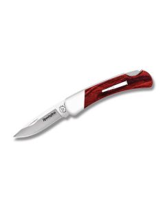 Remington 2018 Bullet Lockback Knife 4.25" with Red Wood Handles and 420 HC Stainless Steel Plain Edge Blades Model R50013