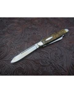 Antique Schrade Cut Co salesman sample stockman knife 3.125 inch near mint condition with beautiful jigged bone handles and carbon steel blade with plain blade edges