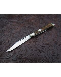 Antique Schrade Cut Co. salesman sample small serpentine jack knife 2.875 inch mint condition with beautiful jigged bone handles and carbon steel blade with plain blade edges