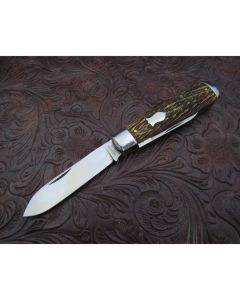 Antique Schrade Cut Co. salesman sample jack knife 3.375 inch mint condition with beautiful jigged bone handles and carbon steel blade with plain blade edges
