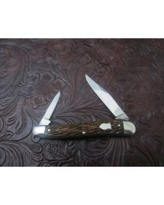 Antique Schrade Cut Co. salesman sample serpentine pen knife 3.063 inch mint condition with beautiful jigged bone handles and carbon steel blade with plain blade edges