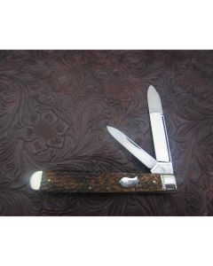 Antique Schrade Cut Co salesman sample jack knife 3.25 inch mint condition with threaded bolsters and beautiful jigged bone handles and carbon steel blade with plain blade edges