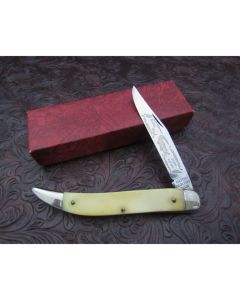 Original Colonel Coon large Toothpick Gator Cutlery Club knife 3.812 inches mint condition with Beautiful white bone handles and carbon steel blade with plain blade edge